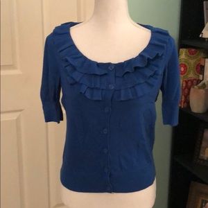 Worthington ruffles button down 3/4 cardigan